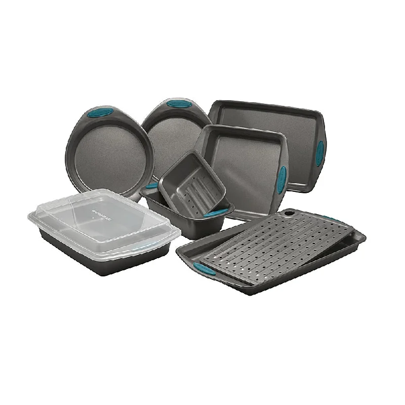 Rachael Ray Yum-o! Oven Lovin'10-Piece Nonstick Baking Pans Set Gray with Marine Blue Grips