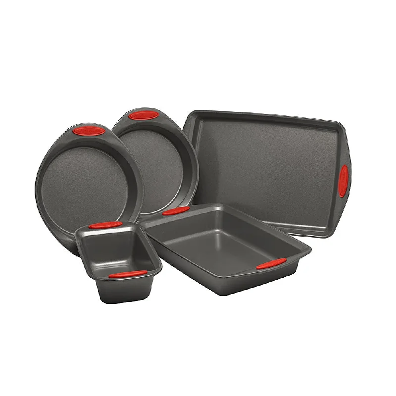 Rachael Ray Yum-o! Oven Lovin'5-Piece Nonstick Bakeware Set Gray with Red Grips