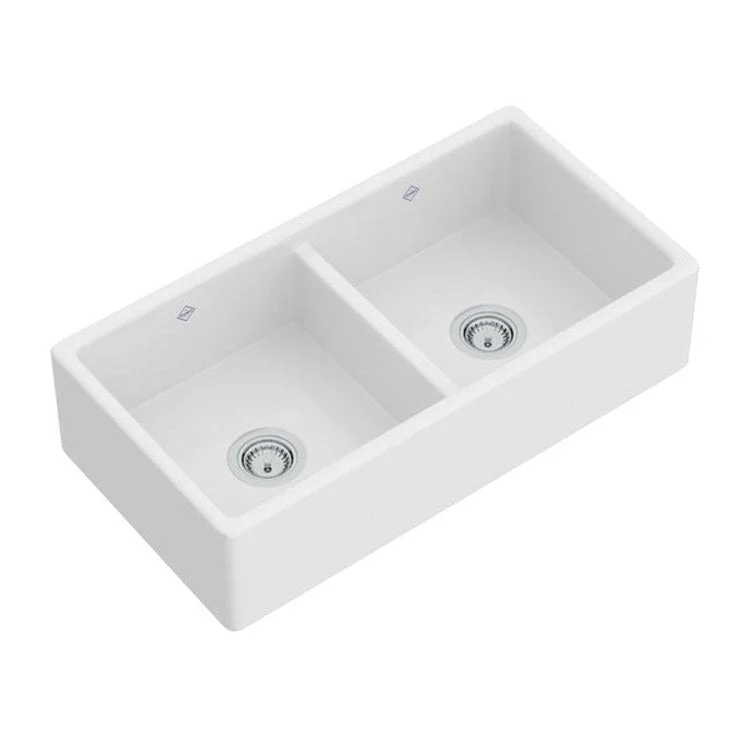 Kitchen Sink Shaker 35-1/4L x 18-5/16W Inch Double Bowl 50/50 Apron Front White Farmhouse Rectangular