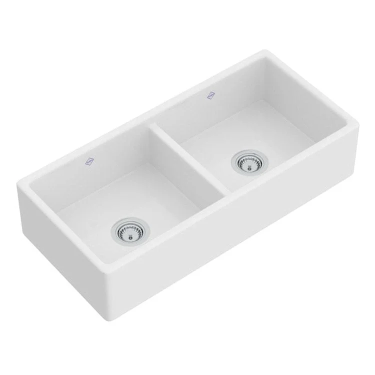 Kitchen Sink Shaker 39-1/4L x 18-5/16W Inch Double Bowl 50/50 Apron Front White Farmhouse Rectangular