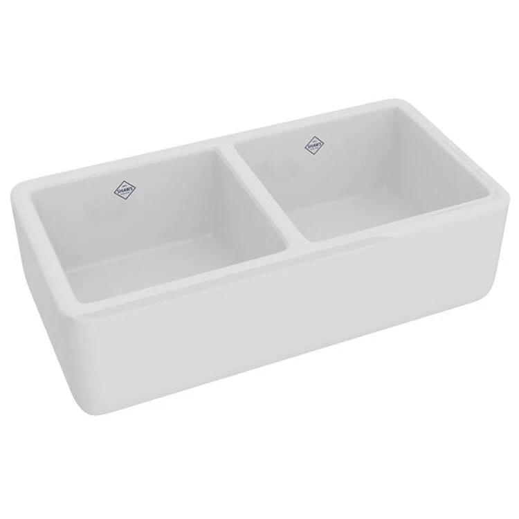 Kitchen Sink Lancaster 36-5/8L x 18-1/2W Inch Double Bowl 50/50 Apron Front White Farmhouse Rectangular