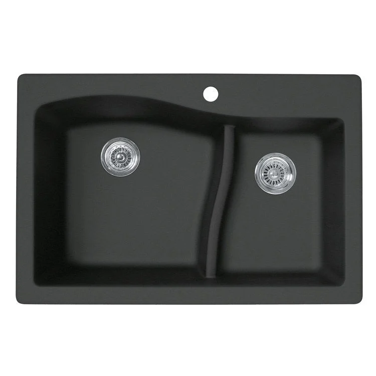 Kitchen Sink 33 x 22 Inch 2 Bowl Large/Small 1 Hole Nero Drop in