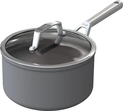 Ninja - Foodi NeverStick Premium Hard-Anodized 3 1/2-Quart Saucepan with Glass Lid - Grey