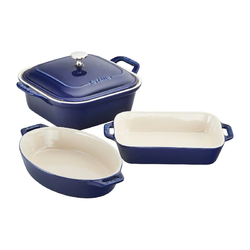 Staub 4pc Ceramic Baking Dish Set Dark Blue